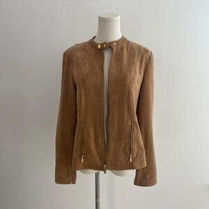 Calvin Klein Faux Suede Zip Front Jacket in Camel | Women’s Size Medium